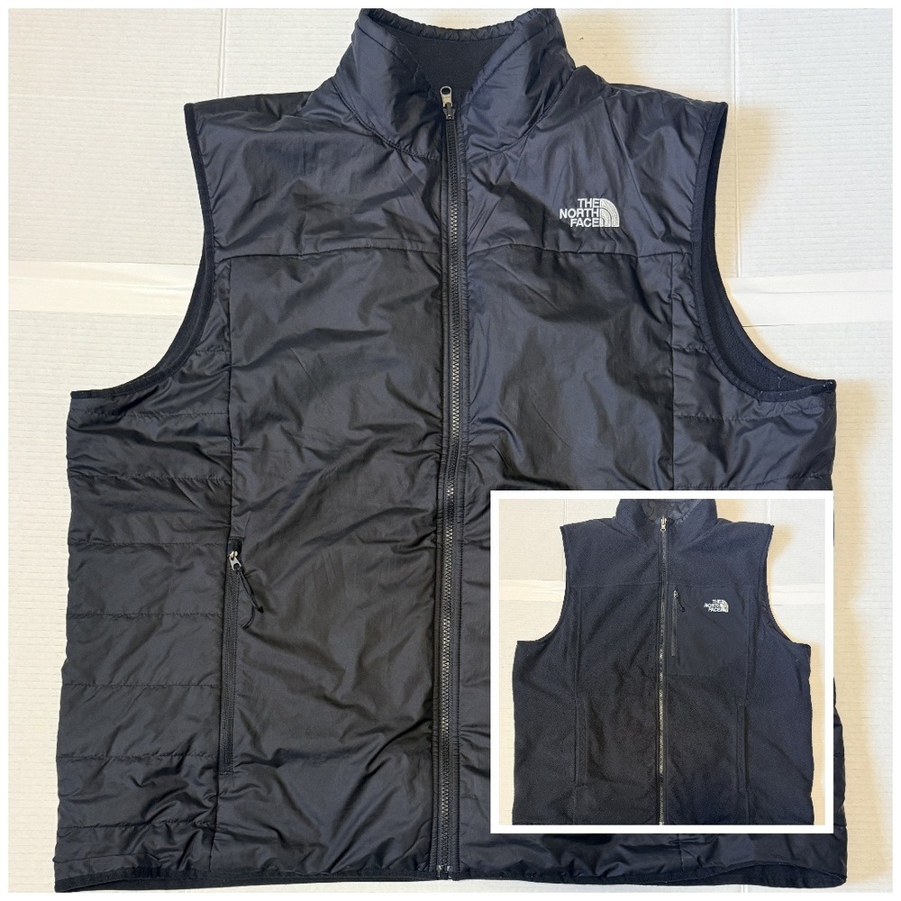 THE NORTH FACE - Men's Vest - Black Reversible Puffer Fleece Insulated - XXL 2XL